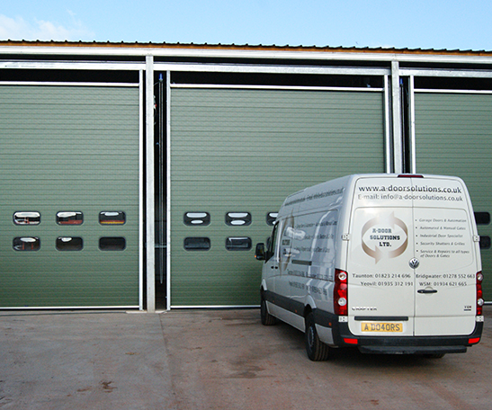 Insulated sectional doors with vision panels, fitted in Bridgwater