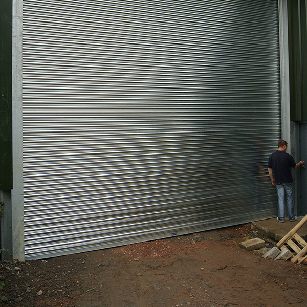 Grey steel roller shutter installed in Minehead
